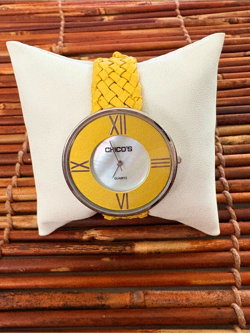 Chico's Yellow Braided-Strap Watch with Silver-Tone Case Needs Battery